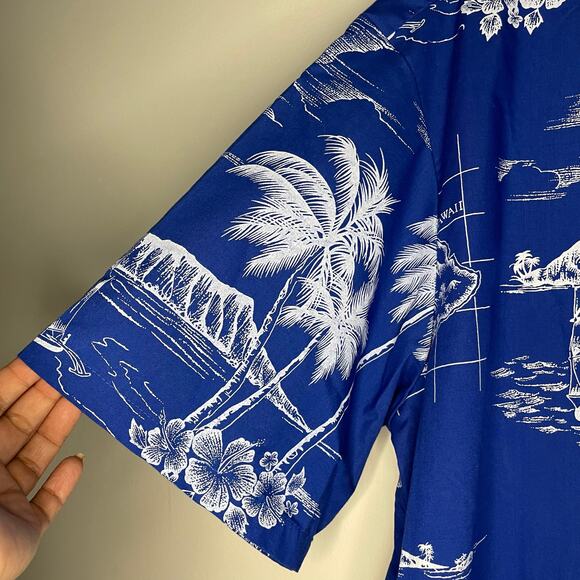 Vintage Royal Creations Blue Hawaiian Shirt Mens Size XL Bottom Up Short Sleeve - Picture 3 of 7